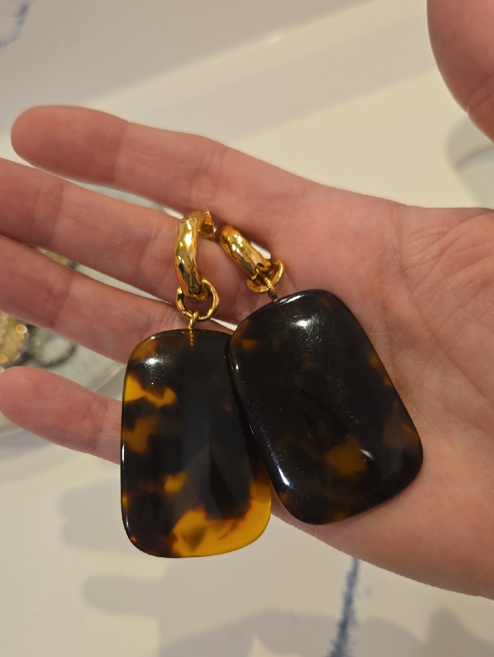 Sezane Gold Half Hoop Tortoiseshell Drop Earrings - Women Jewelry, GUC, QuietLux